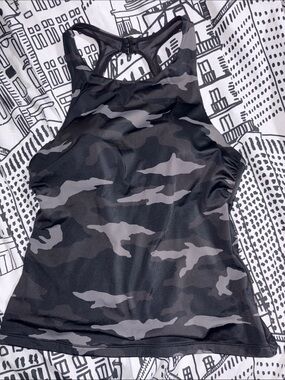 Athleta Black and Gray Camo Racerback Tankini top